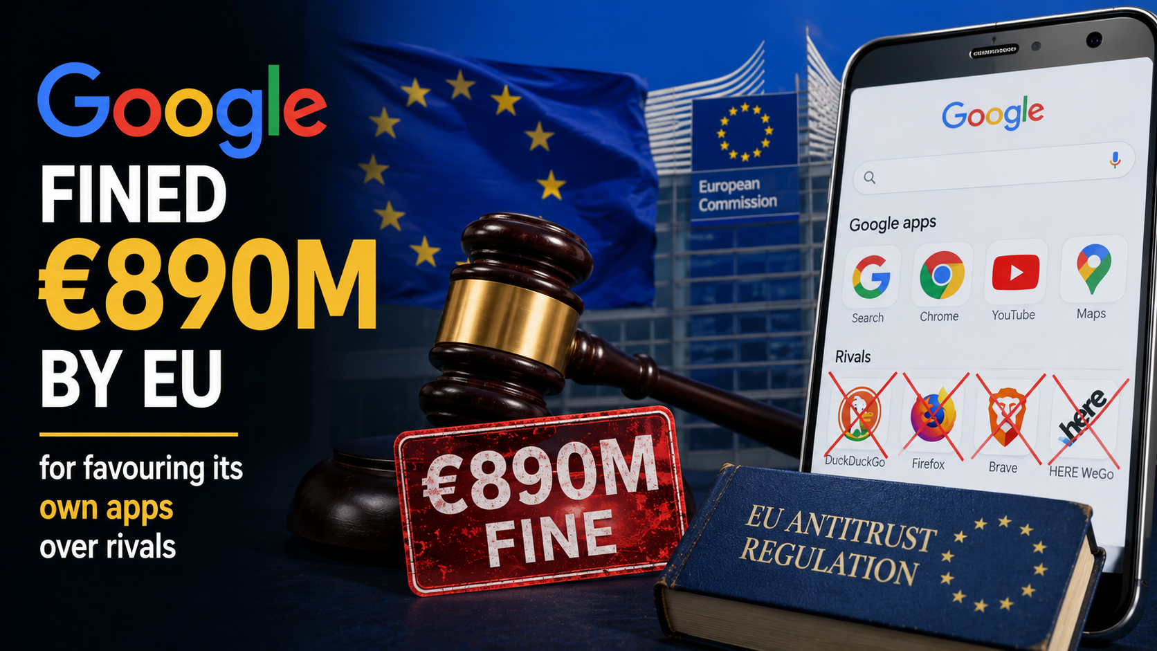 EU Fines Google €890m for Favoring Its Own Apps